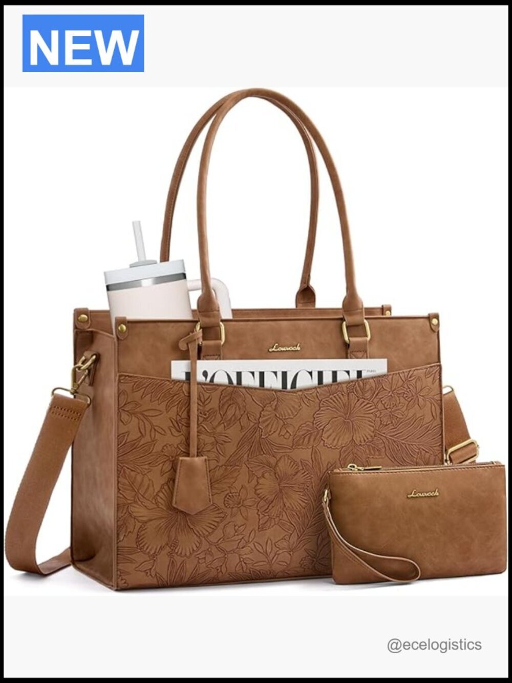 2-in-1 Laptop Tote Bag with Clutch & Cup Holder, Waterproof Briefcase Work
